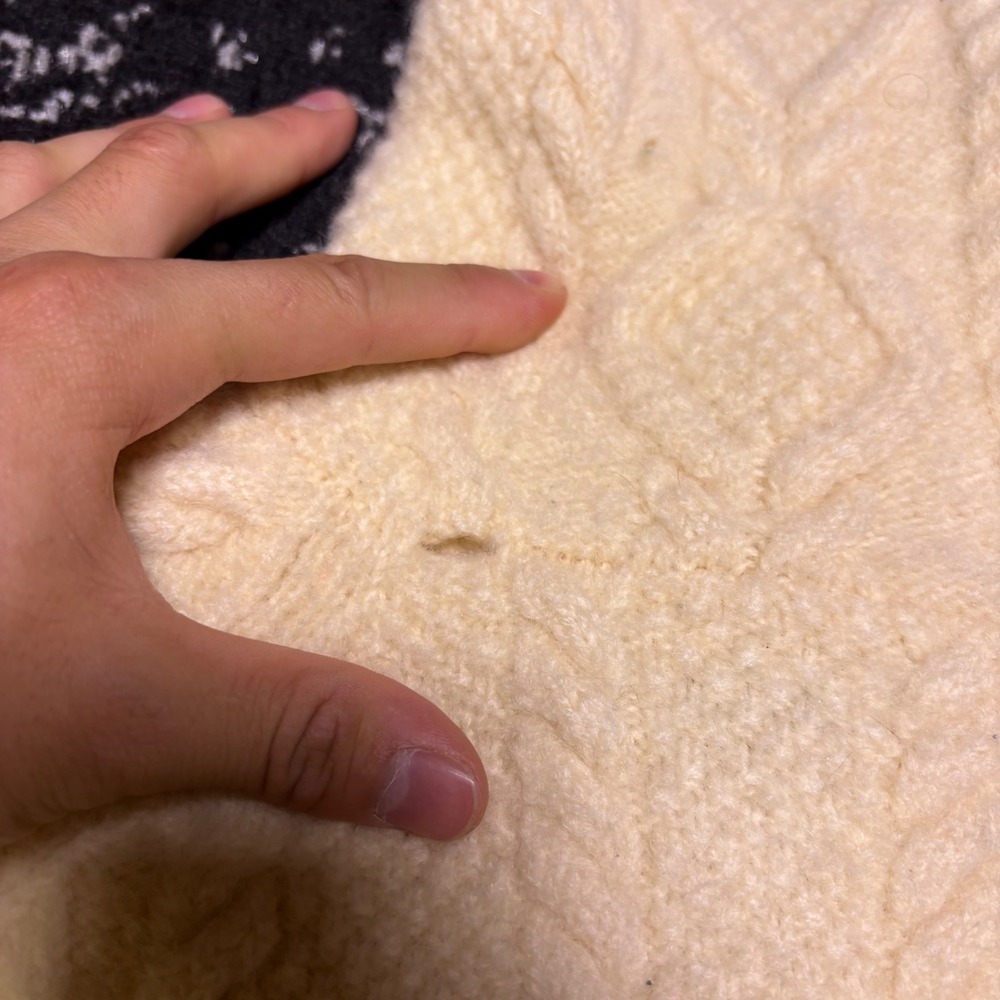 Vintage Lauren Ralph Lauren Hand Knit Wool Cable Cardigan Hooded Sweater Cream L - Picture 6 of 8